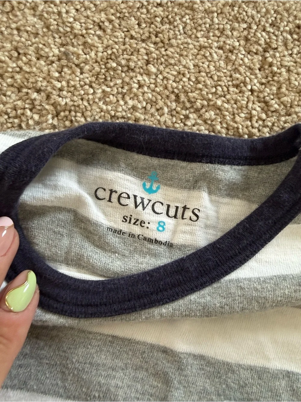 J.Crew Crewcuts Kids Short-Sleeve Gray & White Stripe Pocket Tee Size 8